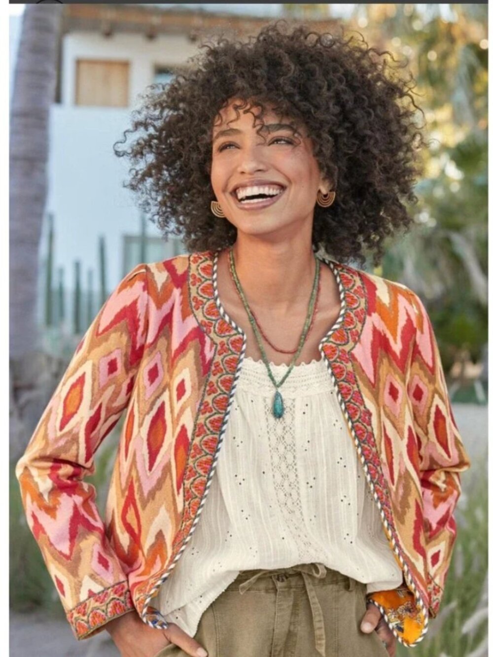 Sundance Amara Jacket Orange Geometric Print Cotton Embroidered Bohemian Large - Picture 2 of 7